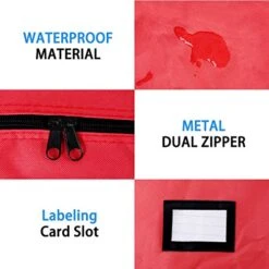 65” Christmas Tree Storage Bag – Fits Up To 9 Ft Disassembled Artificial Christmas Tree, Durable Oxford Material With Carry Handles, Zippered Closure & Card Slot (Red).