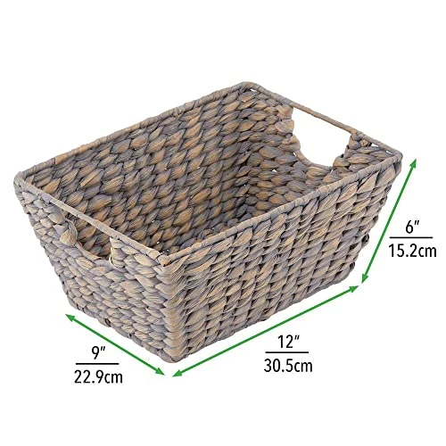 MDesign Natural Woven Hyacinth Closet Storage Organizer Basket Bin For Kitchen Cabinets, Pantry, Bathroom, Laundry Room, Closets, Garage - 4 Pack - Gray 5 MDesign Natural Woven Hyacinth Closet Storage Organizer Basket Bin For Kitchen Cabinets, Pantry, Bathroom, Laundry Room, Closets, Garage - 4 Pack - Gray - Image 5