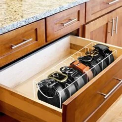AFOROEOA 2Pack Belt Organizer, Acrylic Belt Storage Holder 7 Compartments Clear Belt Display Case Belt Container Holder For The Closet Drawer Bow Tie Watch Jewelry Bracelets Ring Cosmetic -Songmics Furniture Shop 51L21r5CikL