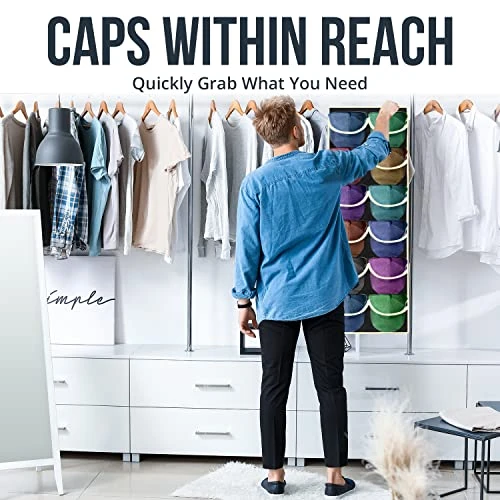 Tidy Zebra Hanging Hat Rack Organizer To Display Baseball Caps - 24 Pockets Dual Sided Hat Hanger For Ball Cap Organization & Storage Best Hat Holder For Closet Home Dorm Room Essentials (Black) 4 Tidy Zebra Hanging Hat Rack Organizer To Display Baseball Caps - 24 Pockets Dual Sided Hat Hanger For Ball Cap Organization & Storage Best Hat Holder For Closet Home Dorm Room Essentials (Black) - Image 4