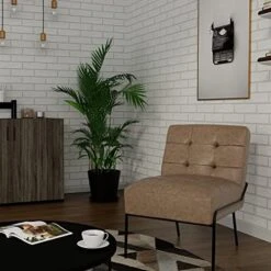 ELuxurySupply Armless Accent Chair | Upholstered Modern Living Room Chair With Metal Frame And Elegant Pintucking | Premium, Comfortable High Density Foam Cushion | Easy Assembly | Faux Black Leather -Songmics Furniture Shop 51L6aGGMIL. AC