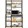Yaheetech Kitchen Bakers Rack, Wooden Microwave Stand Kitchen Storage Shelf With Wine Rack And Wire Basket And 12 Hooks, Coffee Bar Station For Home Kitchen/Dinning Room, Rustic Brown