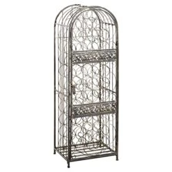HOMCOM 45 Bottle Wrought Iron Wine Rack Jail With Lock - Antique Bronze
