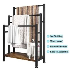 Freestanding Towel Rack, SDXYSTCE 3 Tiers Standing Towel Racks For Bathroom, 23.6" L X 11.8" W X 39.3" H, Blanket Holder With Shelf, Upgrade Steady Design,Rustic Brown -Songmics Furniture Shop 51L8YS0UgsL