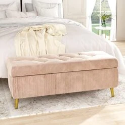 AWQM Tufted Storage Ottoman Bench,Velvet Upholstered Storage Bench With Button,Flip Top,Perfect For Living Room,Entryway,Bedroom,47.24", Light Pink 21 AWQM Tufted Storage Ottoman Bench,Velvet Upholstered Storage Bench With Button,Flip Top,Perfect For Living Room,Entryway,Bedroom,47.24", Light Pink -Songmics Furniture Shop 51LGeKyRw7L. AC