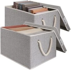 LoforHoney Home Fabric Storage Bins With Lids For Organizing, Foldable Storage Boxes With Lids For Shelves, Clothes Baskets With Cotton Rope Handles, Closet Storage Bins, Large, Beige & Gray, 2-Pack -Songmics Furniture Shop 51LGovD77pL. AC