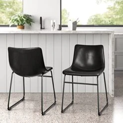 LEMBERI Faux Leather Dining Chairs Set Of 2, 18 Inch Kitchen & Dining Room Chairs,Mid Century Modern Dining Chairs With Backrest And Metal Legs, Comfortable Upholstered Seat Chairs (18,Black) -Songmics Furniture Shop 51LIaYhud7L