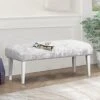 Alunaune White Bed Bench For Bedroom End Of Bench, Faux Fur Ottoman Bench Upholstered Modern Decorative Fluffy Small Entryway Bench Footrest Stool Wood Legs