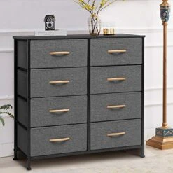 VredHom Fabric Dresser 8 Drawers Closets, Storage Chest Organizer Clothes & Nursery Storage Closets Tower With Steel Frame Wooden Top For Bedroom, Hallway, Entryway, Office (Grey)