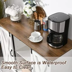 Farmhouse Coffee Bar Cabinet, 42’’ Kitchen Buffet Sideboard Cabinet With Storage, White Coffee Bar Buffet Cabinet With Sliding Barn Door, Coffee Bar Table With Adjustable Shelf For Living Dining Room -Songmics Furniture Shop 51LQxHt2qLL