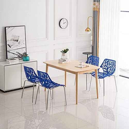 Bonnlo Modern Stackable Chair Set Of 4 Kitchen Dining Chair Birch Sapling Comfy Chairs For Indoor Use (Blue) 5 Bonnlo Modern Stackable Chair Set Of 4 Kitchen Dining Chair Birch Sapling Comfy Chairs For Indoor Use (Blue) - Image 5