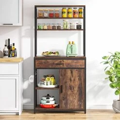 LITTLE TREE Bakers Racks For Kitchen With Cabinet, Large Capacity Microwave Stand With Drawers, 6-Tier Kitchens Utility Storage Shelves With Side Hooks, Rustic Brown -Songmics Furniture Shop 51LVKRn5fSL