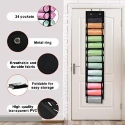 2 Pack Legging Hanging Storage Organizer, HUNTALG Yoga Leggings Space Saving Bag Storage Hanger With 24 Compartment, Foldable Clothes Closets Roll Holder For T-Shirt, Towel, Legging, Jean (Black) -Songmics Furniture Shop 51LVZ8m1nwL