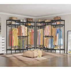 VIPEK V5i Garment Rack Bedroom Armoires Freestanding Closet Organizer, Portable Wardrobe Closet Heavy Duty Clothing Rack With 8 Adjustable Shelves & 4 Hang Rods, 56.7" Lx15.7 Wx76.4 H, Black (Medium) -Songmics Furniture Shop 51LYJcDvpaL