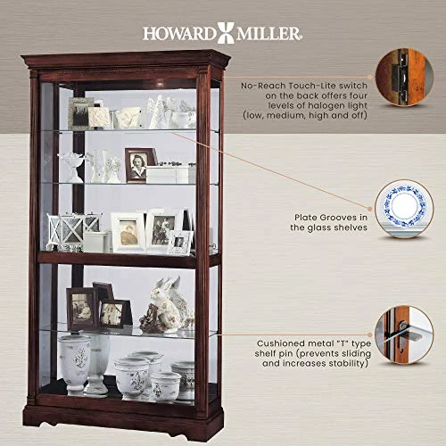 Howard Miller Dublin Curio Cabinet 680-337 – Windsor Cherry Finish Home Decor, Four Glass Shelves, Five Level Display Case With Locking Slide Door & Halogen Light 3 Howard Miller Dublin Curio Cabinet 680-337 – Windsor Cherry Finish Home Decor, Four Glass Shelves, Five Level Display Case With Locking Slide Door & Halogen Light - Image 3