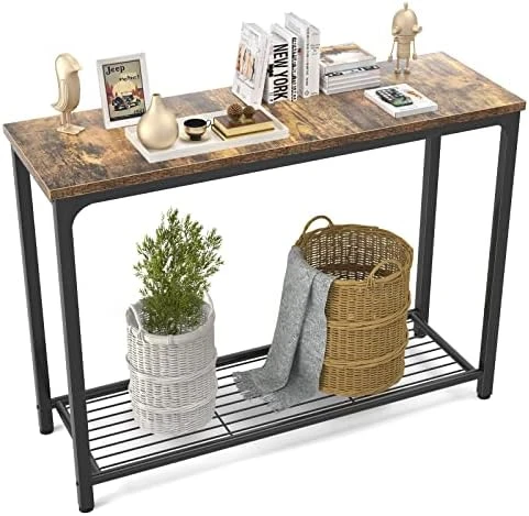 Ecoprsio Console Table Sofa Table With Mesh Shelves, 2 Tier Entryway Table Foyer Table For Entryway, Front Hall, Hallway, Sofa, Couch, Living Room, Coffee Bar, Kitchen, Grey 5 Ecoprsio Console Table Sofa Table With Mesh Shelves, 2 Tier Entryway Table Foyer Table For Entryway, Front Hall, Hallway, Sofa, Couch, Living Room, Coffee Bar, Kitchen, Grey - Image 5