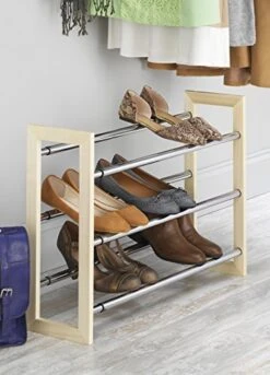 Whitmor 3 Tier Expandable Shoe Rack -Stackable - Natural Wood And Chrome -Songmics Furniture Shop 51LefpEfDoL