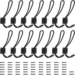 YIHATA Coat Hooks Wall Hooks, Heavy Duty Wall Mounted Black Coat Hooks With Double Prong Hooks, Hanging Hooks For Mudroom Hooks, Backpack Hooks, Hat Hook (14 Pack-A)