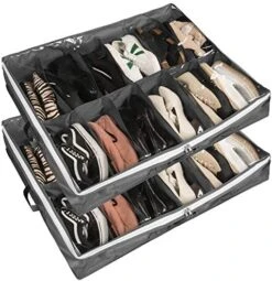 Surblue Under Bed Shoe Storage Organizer Underbed Shoes Closet Storage Solution 2 Metal Zippers And 3 Handles With Clear Cover For Men's And Women's Shoes Fits 24 Pairs Of Shoes， Set Of 2, Grey -Songmics Furniture Shop 51LizmUbBxL. AC