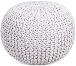 BIRDROCK HOME Round Pouf Foot Stool Ottoman - Knit Bean Bag Floor Chair - Cotton Braided Cord - Great For The Living Room, Bedroom And Kids Room - Small Furniture (Light Grey) -Songmics Furniture Shop 51LjsICWHJL. AC