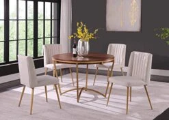 Morden Fort 5 Piece Round Dining Table With Dining Chair Set, Modern Classic Traditional Luxury Style Dining Table Set For Dining Room, Restaurant - Beige