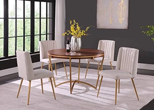 Morden Fort 5 Piece Round Dining Table With Dining Chair Set, Modern Classic Traditional Luxury Style Dining Table Set For Dining Room, Restaurant - Beige 12 Morden Fort 5 Piece Round Dining Table With Dining Chair Set, Modern Classic Traditional Luxury Style Dining Table Set For Dining Room, Restaurant - Beige - Image 12