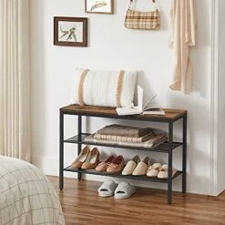 VASAGLE 3-Tier Rack, Freestanding Shoe Storage Organizer, Mesh Shelves, Space-Saving In The Entryway, Industrial, Rustic Brown + Black -Songmics Furniture Shop 51LoXJJhfXS