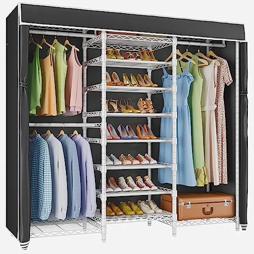 VIPEK S3C Heavy Duty Portable Closet, Adjustable Shoe Rack Wire Shelf, Large Wardrobe Organizer For Bedroom Storage, Free Standing Clothes Rack With Hanging Rod, Custom White Rack With Black Cover 1 VIPEK S3C Heavy Duty Portable Closet, Adjustable Shoe Rack Wire Shelf, Large Wardrobe Organizer For Bedroom Storage, Free Standing Clothes Rack With Hanging Rod, Custom White Rack With Black Cover