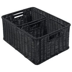 HOONEX Large Wicker Baskets For Storage, Woven Plastic Baskets For Organizing With Dual Handles, Baskets For Storage, Set Of 3, Black
