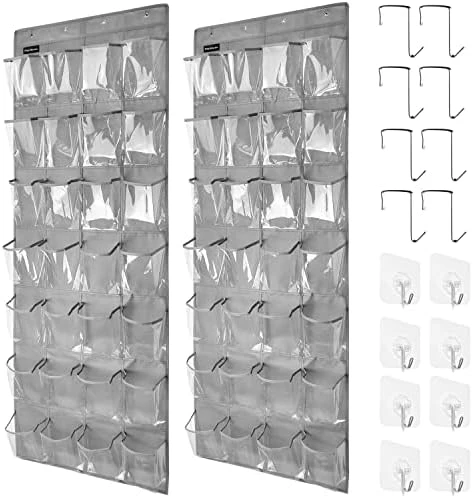 TidyMaster 2 Pack 28 Large Pockets Hanging Shoe Organizer Over The Door Shoe Rack For Closet Door Storage Shoe Holder Hanger.8+8Hooks.Imitation Linen Gray 7 TidyMaster 2 Pack 28 Large Pockets Hanging Shoe Organizer Over The Door Shoe Rack For Closet Door Storage Shoe Holder Hanger.8+8Hooks.Imitation Linen Gray - Image 7