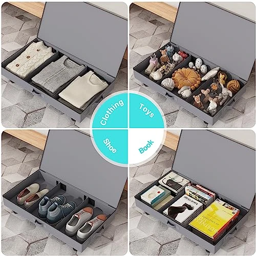 Under Bed Storage, 2 Pack Under Bed Storage Containers With Wheels And Lids, Folding Clothing Storage Boxes And Organizer Under Bed With Handles For Blankets, Pillows And Closet Organization, Grey 5 Under Bed Storage, 2 Pack Under Bed Storage Containers With Wheels And Lids, Folding Clothing Storage Boxes And Organizer Under Bed With Handles For Blankets, Pillows And Closet Organization, Grey - Image 5