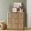 Mopio Brooklyn Mid-Century Modern Dresser/Credenza, Waveform Panel With Sleek Curved Profile With Aluminum Handle 3-Drawers For Bedroom/Living Room, Sturdy Anti-Tipping Base (Golden Oak, Dresser)