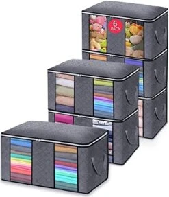Purjoy 90L Large Storage Bags,6 Pack Closet Organizers And Storage,Clothes Foldable Storage Bins With Reinforced Handles Two Clear Window,Storage Containers For Clothing,Blanket,Comforters,Toys,Bedding(Grey 6Pack) 11 Purjoy 90L Large Storage Bags,6 Pack Closet Organizers And Storage,Clothes Foldable Storage Bins With Reinforced Handles Two Clear Window,Storage Containers For Clothing,Blanket,Comforters,Toys,Bedding(Grey 6Pack) -Songmics Furniture Shop 51Lz34lyn9L. AC