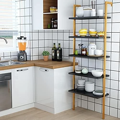 Hooseng Open Wall Mount Bookcase, Modern 5-Shelf Ladder Shelf W/Industrial Metal + Manufactured Wood Storage Organizer, Plant Display Rack, Stand Bookshelf For Home Office (Orange/Black) 5 Hooseng Open Wall Mount Bookcase, Modern 5-Shelf Ladder Shelf W/Industrial Metal + Manufactured Wood Storage Organizer, Plant Display Rack, Stand Bookshelf For Home Office (Orange/Black) - Image 5