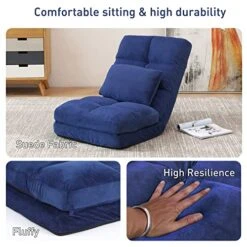 Urnodel Indoor Chaise Lounge Sofa, Floor Chair With Back Support For Adults, 14 Angle Adjustment Recliner Chair, Folding Floor Lounger With Pillow 8823(Blue) -Songmics Furniture Shop 51M1aWLWi2L