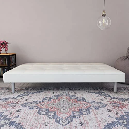 DHP Nola Futon Couch With Tufted Faux Leather Upholstery, Modern Style, White Faux Leather, Twin 2 DHP Nola Futon Couch With Tufted Faux Leather Upholstery, Modern Style, White Faux Leather, Twin - Image 2