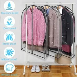 Wutrye 40" Full Clear Garment Bags For Hanging Clothes With 6" Gusset 2 Zippers Transparent Suit Bags Protector Cover For Travel Moving Closet Storage Moth Proof Sweater Jacket Coat Shirts 3 Packs -Songmics Furniture Shop 51M3QbzDkrL