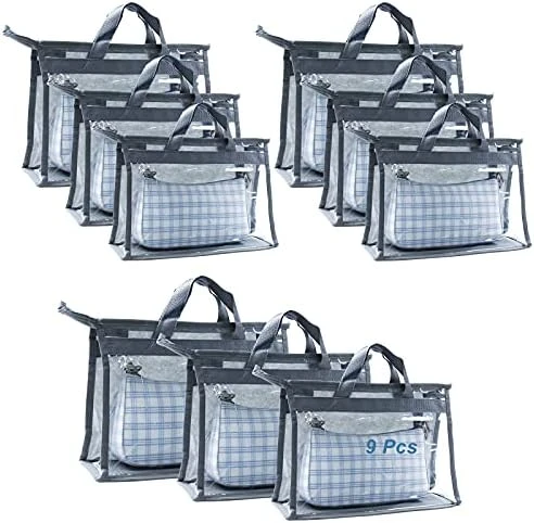 9Pcs Clear Handbag Storage Dust Cover Organizer Bags, Transparent Dustproof Purse Protector Storage Bag With Zipper Handles For Closet Shelf--3 Sizes (Grey) 8 9Pcs Clear Handbag Storage Dust Cover Organizer Bags, Transparent Dustproof Purse Protector Storage Bag With Zipper Handles For Closet Shelf--3 Sizes (Grey) - Image 8