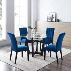 BAXMUY Dining Room Table, 48” Clear Tempered Glass Round Dining Table, With Solid Wood Base Dining Table, 31" High Modern Round Kitchen Table