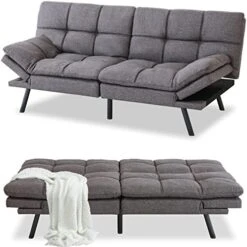 MUUEGM Futon Sofa Bed Couch Memory Foam Futon Bed,Modern Sofas For Living Room,Convertible Sleeper Sofa W/Removable Armrests,Love Seat For Compact Living Spaces Offices Dorm Bonus Room,Linen,Grey -Songmics Furniture Shop 51MEjTOMtCL. AC