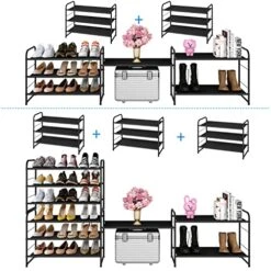 Simple Trending 3-Tier Stackable Shoe Rack, Expandable & Adjustable Fabric Shoe Shelf Storage Organizer, Black -Songmics Furniture Shop 51MFTvJioLL