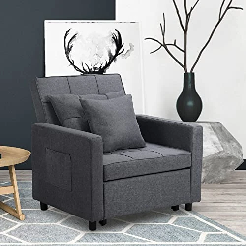 Saemoza Sofa Bed, Chair Bed Sleeper 3 In 1 Multi-Function Folding Ottoman Sleeper, Sleeper Chair, Adjustable Recliner, Sofa, Bed, Single Bed Chair With Modern Yarn-Dyed Fabric (Dark Gray) 2 Saemoza Sofa Bed, Chair Bed Sleeper 3 In 1 Multi-Function Folding Ottoman Sleeper, Sleeper Chair, Adjustable Recliner, Sofa, Bed, Single Bed Chair With Modern Yarn-Dyed Fabric (Dark Gray) - Image 2