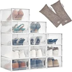 HomeBuddy Shoe Organizer For Closet - 12 Pack Shoe Boxes Clear Plastic Stackable Bins, Clear Shoe Boxes Stackable With Lids, Sneakers Storage Case, Zapateras Organizer For Shoes, Closet Shoe Organizer -Songmics Furniture Shop 51MLEcPBKEL. AC