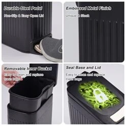CEROELDA Small Bathroom Trash Can With Plastic Lid, 6L/1.6 Gal Stainless Steel Slim Garbage Can-Metal Wastebasket-Rectangle Pedal Step Trash Bin -for Narrow Kitchen Bedroom Office Toilet-Black 12 CEROELDA Small Bathroom Trash Can With Plastic Lid, 6L/1.6 Gal Stainless Steel Slim Garbage Can-Metal Wastebasket-Rectangle Pedal Step Trash Bin -for Narrow Kitchen Bedroom Office Toilet-Black -Songmics Furniture Shop 51MOLzSgN7L