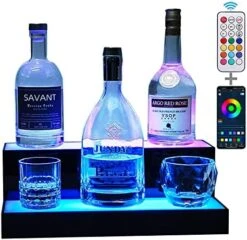 LED Lighted Liquor Bottle Display Shelf For Home Bar, App&Remote Control, 366 Light Model/Control Light Intensity/Transition Speed, 16 Inch 2 Step Lighted Bar Shelves, Bar Organizer For Liquor -Songmics Furniture Shop 51MRiRctfZL. AC