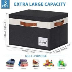 GhvyenntteS Large Storage Bins With Lids (3-Pack) Large Closet Storage Bins With Lid And 3 PU Handles, Foldable Fabric Storage Boxes With Label Window For Home Bedroom Office (Black, 15" X 11" X 9.7") 17 GhvyenntteS Large Storage Bins With Lids (3-Pack) Large Closet Storage Bins With Lid And 3 PU Handles, Foldable Fabric Storage Boxes With Label Window For Home Bedroom Office (Black, 15" X 11" X 9.7") -Songmics Furniture Shop 51MU3bTbW9L