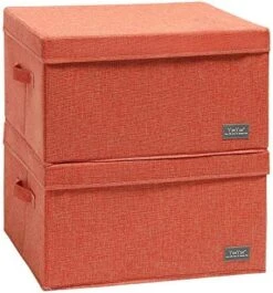 YueYue Foldable Storage Large Clothes Box Fabric，Box Fabric Bin Cube Basket With Lid，Collapsible Boxes Fabric Storage Bins Organizer Cubes Containers With Covers (17.7"/13.8"/9.8")(Light Coffee)2Pack -Songmics Furniture Shop 51MVgOJ eEL. AC
