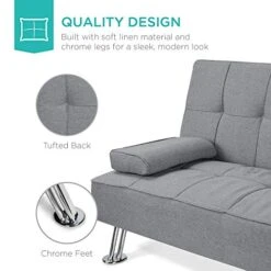 GENERIC Linen Upholstered Modern Convertible Folding Futon Sofa Bed For Compact Living Space, Apartment, Dorm, Bonus Room W/Removable Armrests, Metal Legs, 2 Cupholders - Gray 9 GENERIC Linen Upholstered Modern Convertible Folding Futon Sofa Bed For Compact Living Space, Apartment, Dorm, Bonus Room W/Removable Armrests, Metal Legs, 2 Cupholders - Gray -Songmics Furniture Shop 51MVhRn9CCL