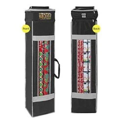 ProPik Holiday Wrapping Paper Storage Organizer Bag With Pocket And Handles Including Hanging Loop Heavy Duty Material With Clear Window 47 X 10 X 10 Inch Fits 40 Inch Long Rolls (Black, 1 Count)