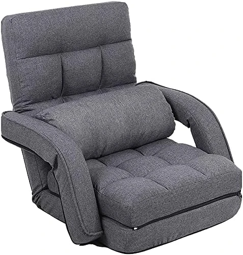 FLOGUOR Indoor Floor Gaming Chairs For Adults With Back Support,Chaise Lounge, 42-Position Folding Lazy Sofa With Pillow For Living Room, Bedroom, Balcony(Grey) 8803GR 9 FLOGUOR Indoor Floor Gaming Chairs For Adults With Back Support,Chaise Lounge, 42-Position Folding Lazy Sofa With Pillow For Living Room, Bedroom, Balcony(Grey) 8803GR - Image 9